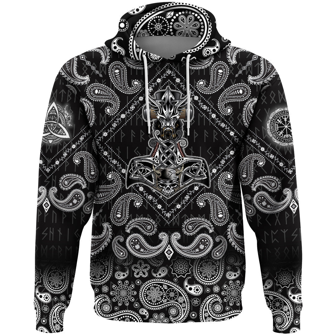 Viking Hoodie Mjolnir with Bandana Paisley Style RLT12 - Wonder Print Shop