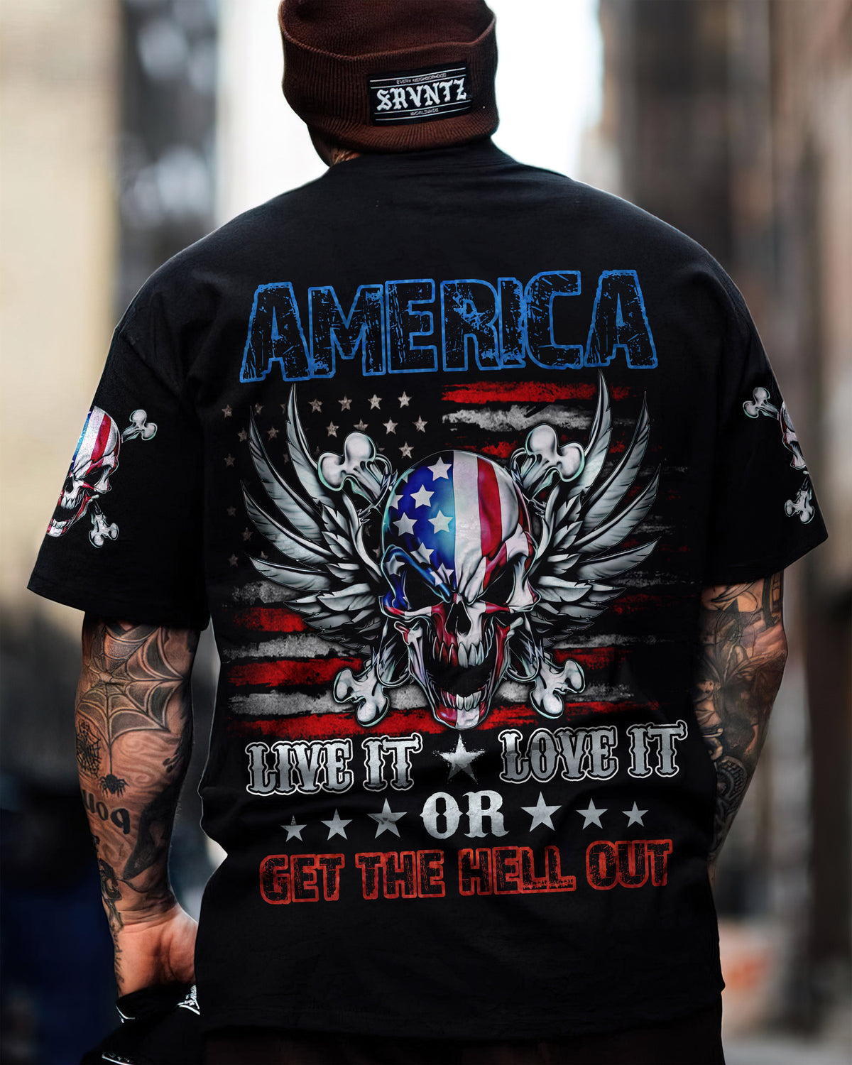 America Live It Love It Wings Skull Mens Patriotic T Shirt - Wonder Print Shop