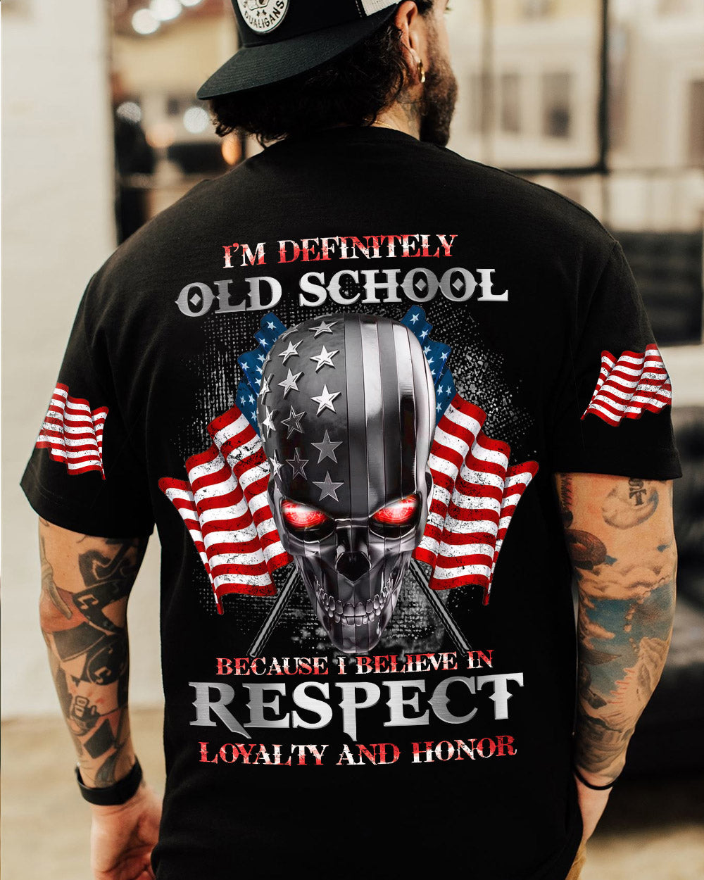 I Believe In Respect Metal Skull Flag Mens Patriotic T Shirt - Wonder Print Shop