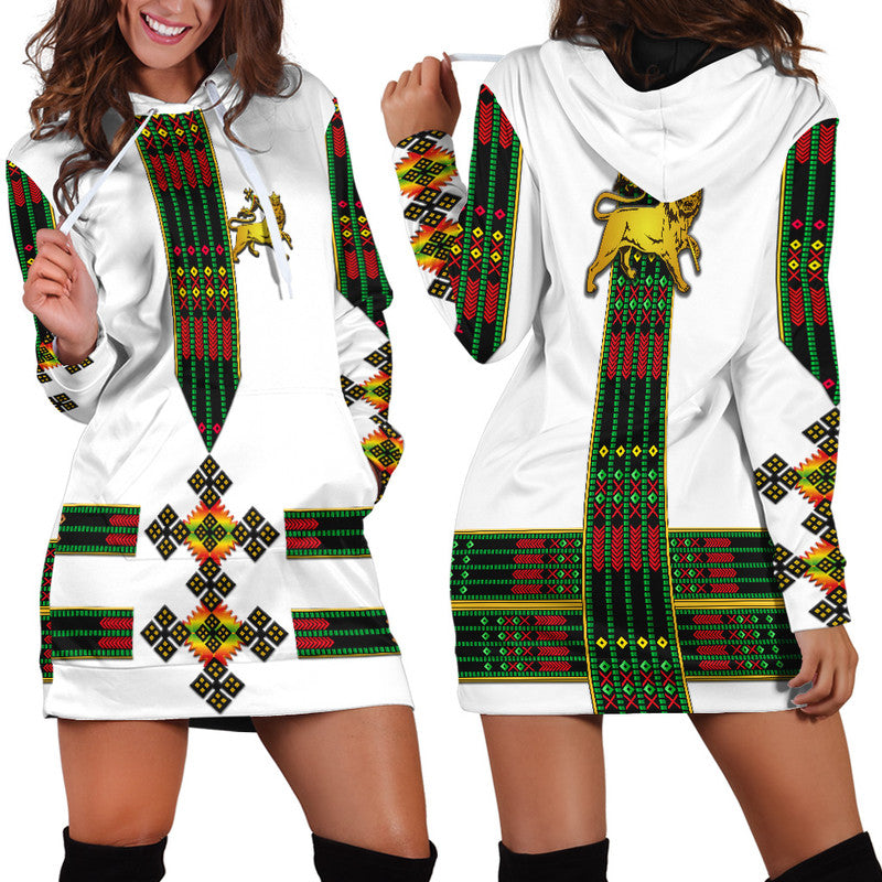 Ethiopia Hoodie Dress Ethiopian Lion Of Judah Tibeb Vibes NO.1 Ver - Flag Style LT8 - Wonder Print Shop