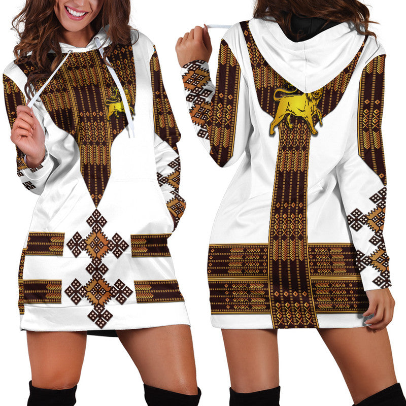 Ethiopia Hoodie Dress Ethiopian Lion Of Judah Tibeb Vibes - White LT8 - Wonder Print Shop