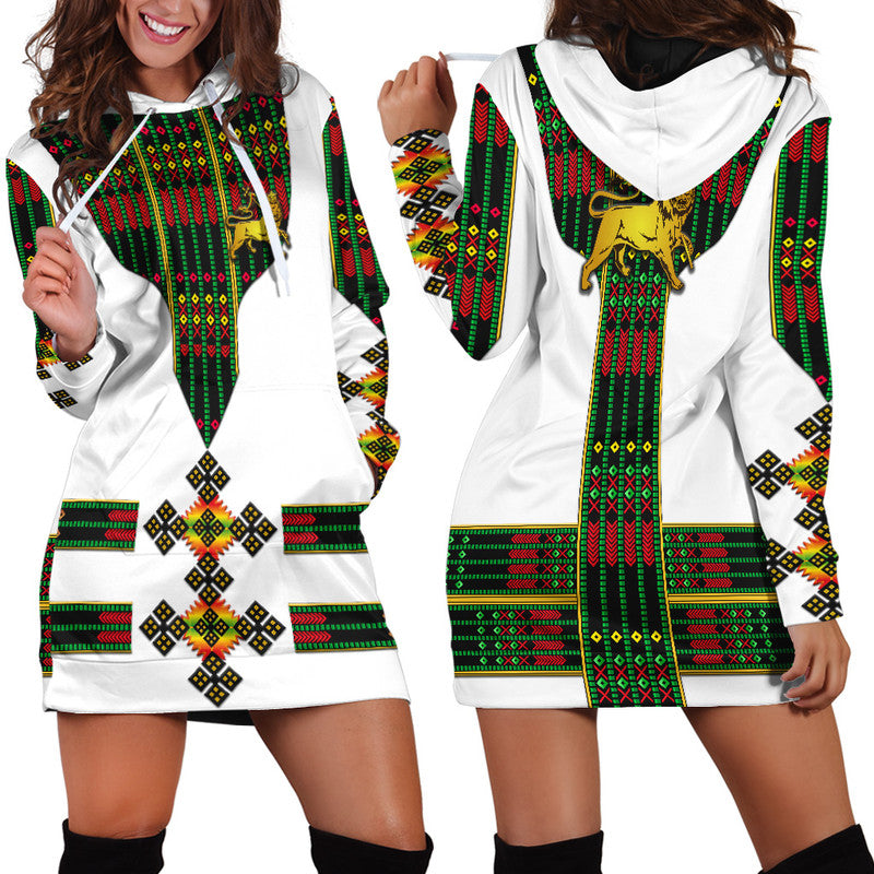 Ethiopia Hoodie Dress Ethiopian Lion Of Judah Tibeb Vibes - Flag Style LT8 - Wonder Print Shop