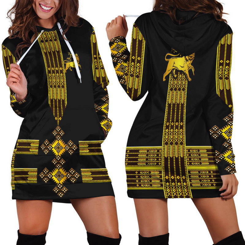 Ethiopia Hoodie Dress Ethiopian Lion Of Judah Tibeb Vibes NO.1 Ver - Black LT8 - Wonder Print Shop