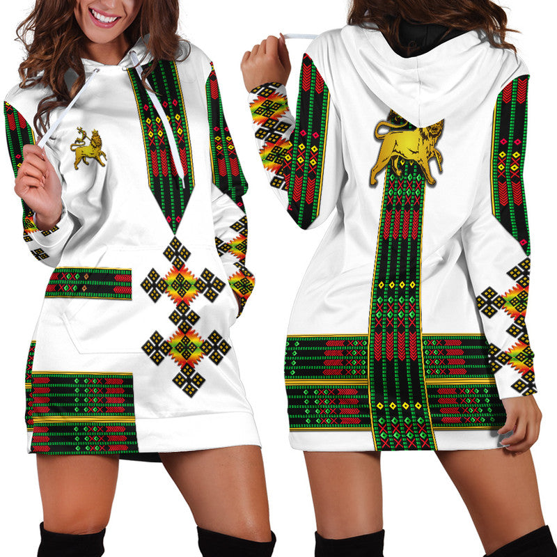 Ethiopia Hoodie Dress Ethiopian Lion Of Judah Simple Tibeb Style - Flag Style LT8 - Wonder Print Shop