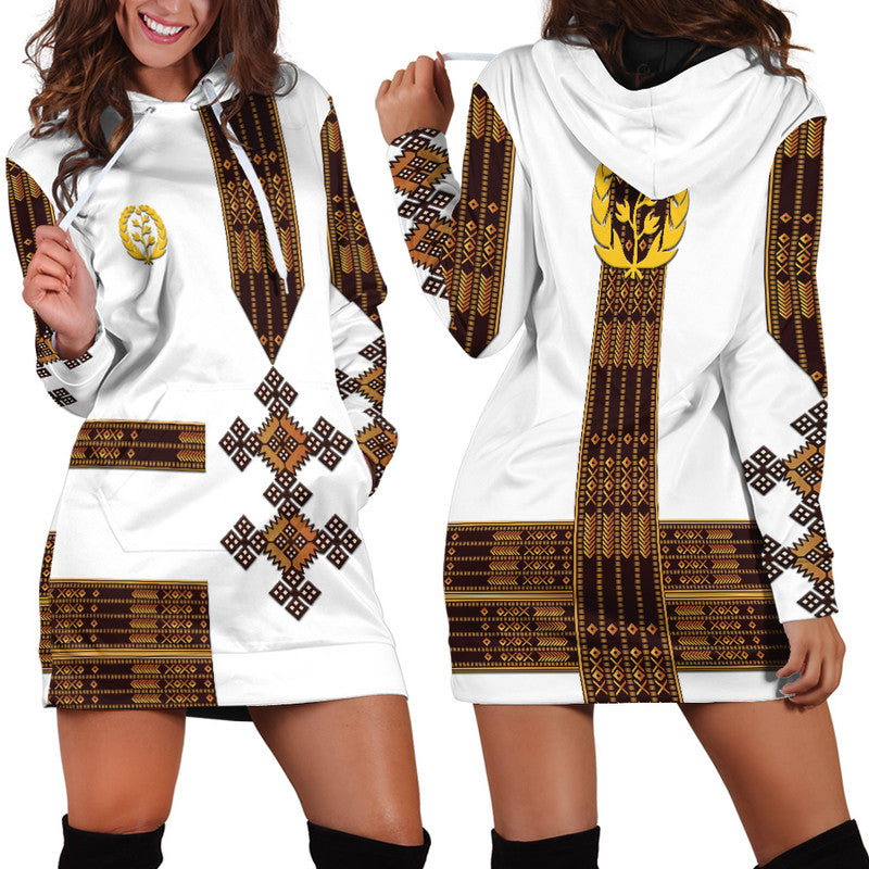 Eritrea Hoodie Dress Fancy Simple Tibeb Style - White LT8 - Wonder Print Shop