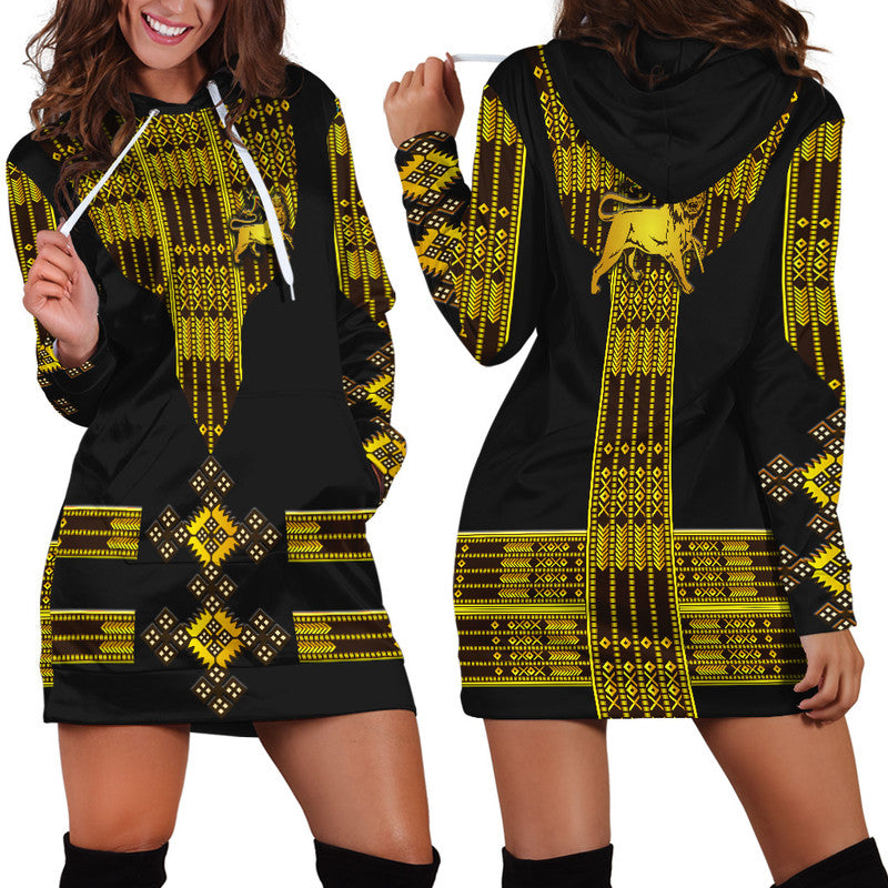 Ethiopia Hoodie Dress Ethiopian Lion Of Judah Tibeb Vibes - Black LT8 - Wonder Print Shop