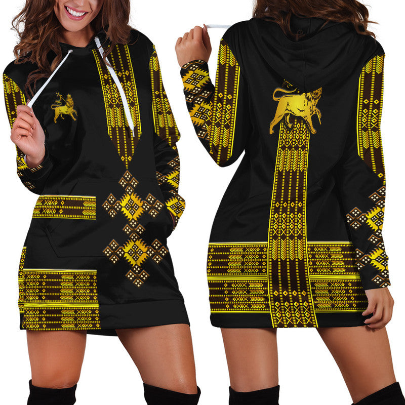 Ethiopia Hoodie Dress Ethiopian Lion Of Judah Simple Tibeb Style - Black LT8 - Wonder Print Shop