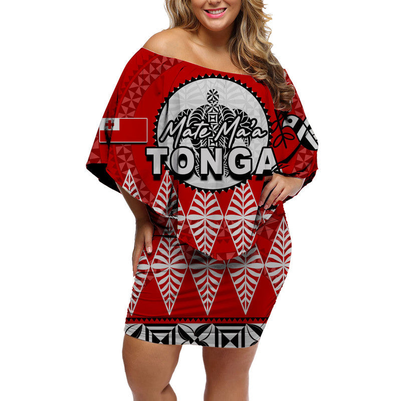 Mate Ma'a Tonga Ngatu Fonu Rugby Off Shoulder Short Dress LT6 - Wonder Print Shop