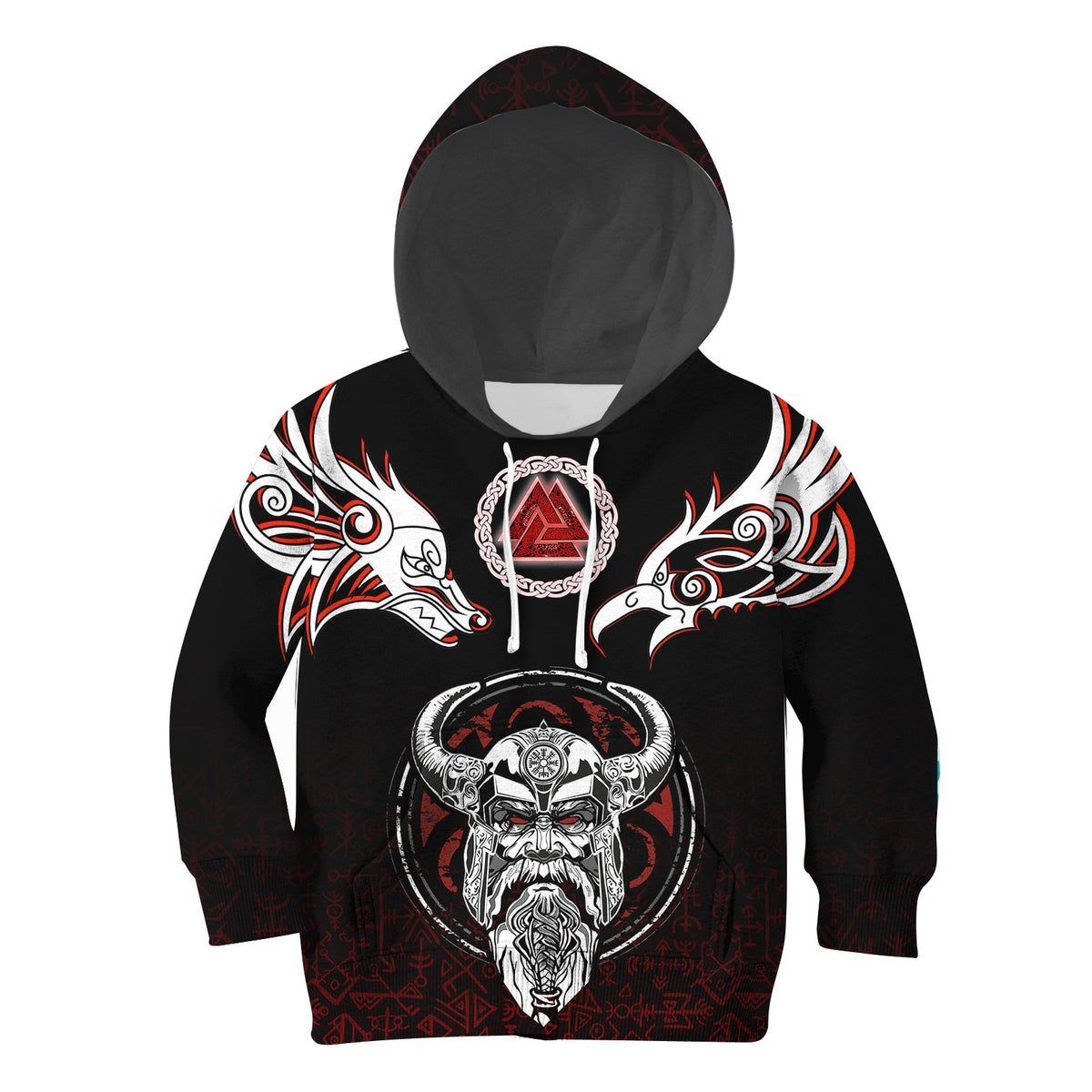 Viking Hoodie Kid Odin, Raven, Fenrir and Valknut RLT12 - Wonder Print Shop
