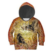 Viking Celtic Symbol Hoodie Kid Huginn and Muninn Of Odin On Yggdrasil Gold RLT12 - Wonder Print Shop