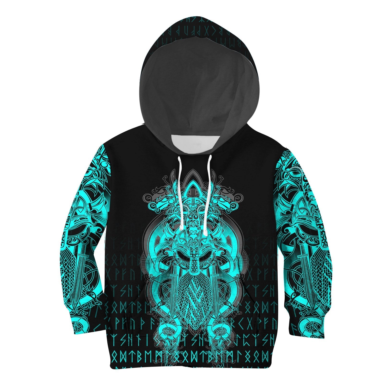 (Custom ) Viking Tyr Tattoo Cyan Hoodie Kid RLT12 - Wonder Print Shop