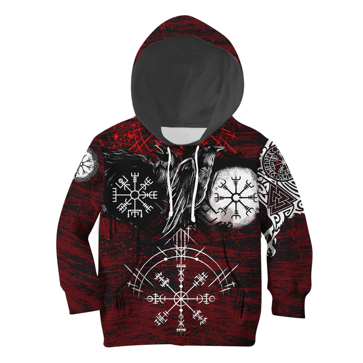 Viking Hoodie Kid Raven Of Odin and Symbol Viking On Blood Background RLT12 - Wonder Print Shop