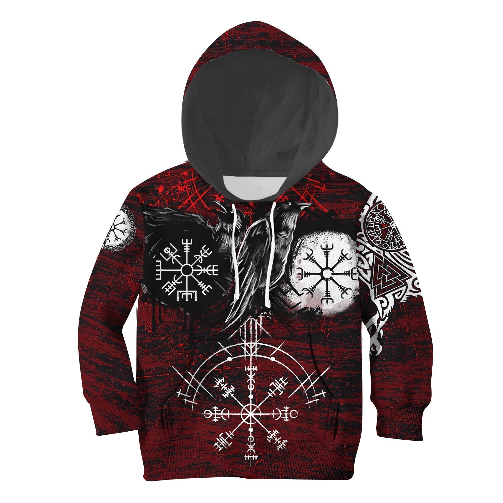 Viking Hoodie Kid Raven Of Odin and Symbol Viking On Blood Background RLT12 - Wonder Print Shop