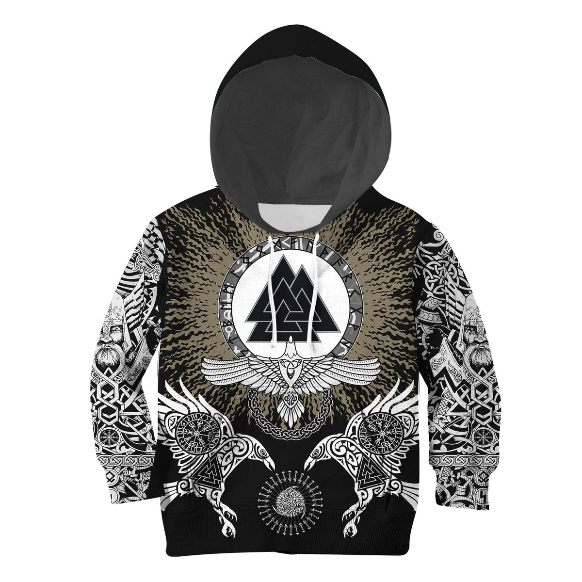 Viking Hoodie Kid Raven, Valknut and Vegvisir RLT12 - Wonder Print Shop