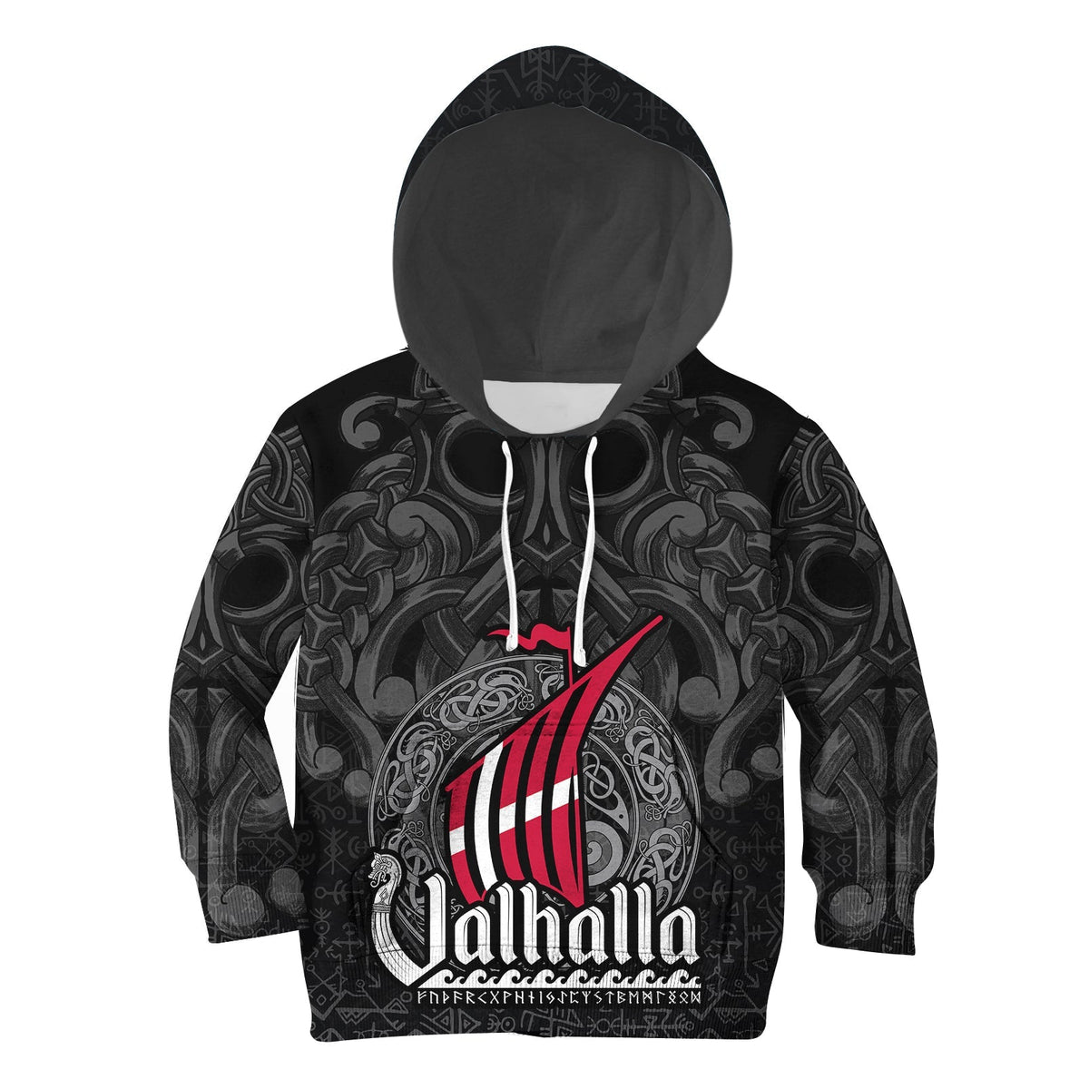 (Custom) Viking Hoodie Kid - Denmark Odin And Drakkar RLT12 - Wonder Print Shop