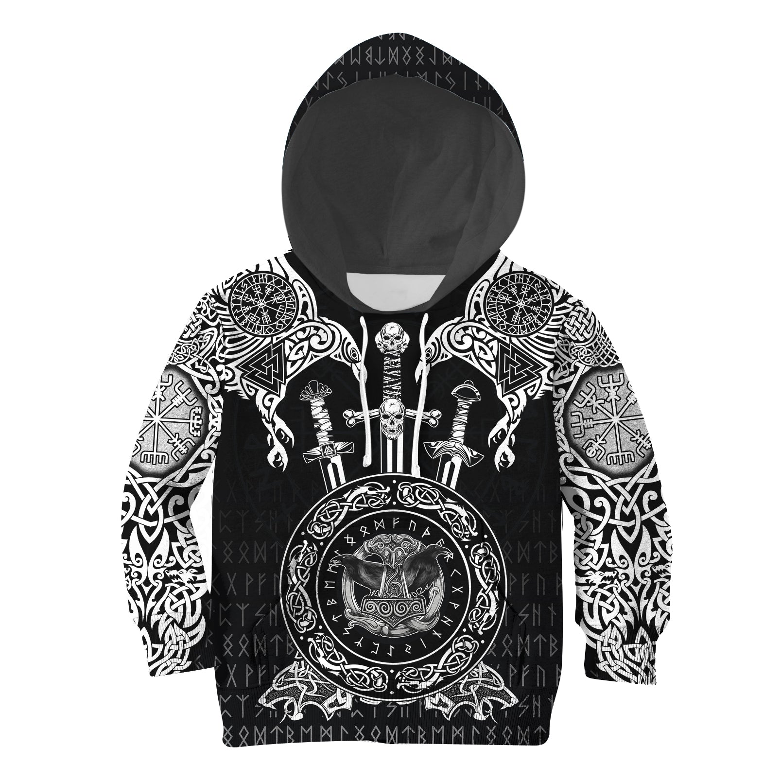 Viking Hoodie Kid Huginn and Muniin With Mjolnir RLT12 - Wonder Print Shop