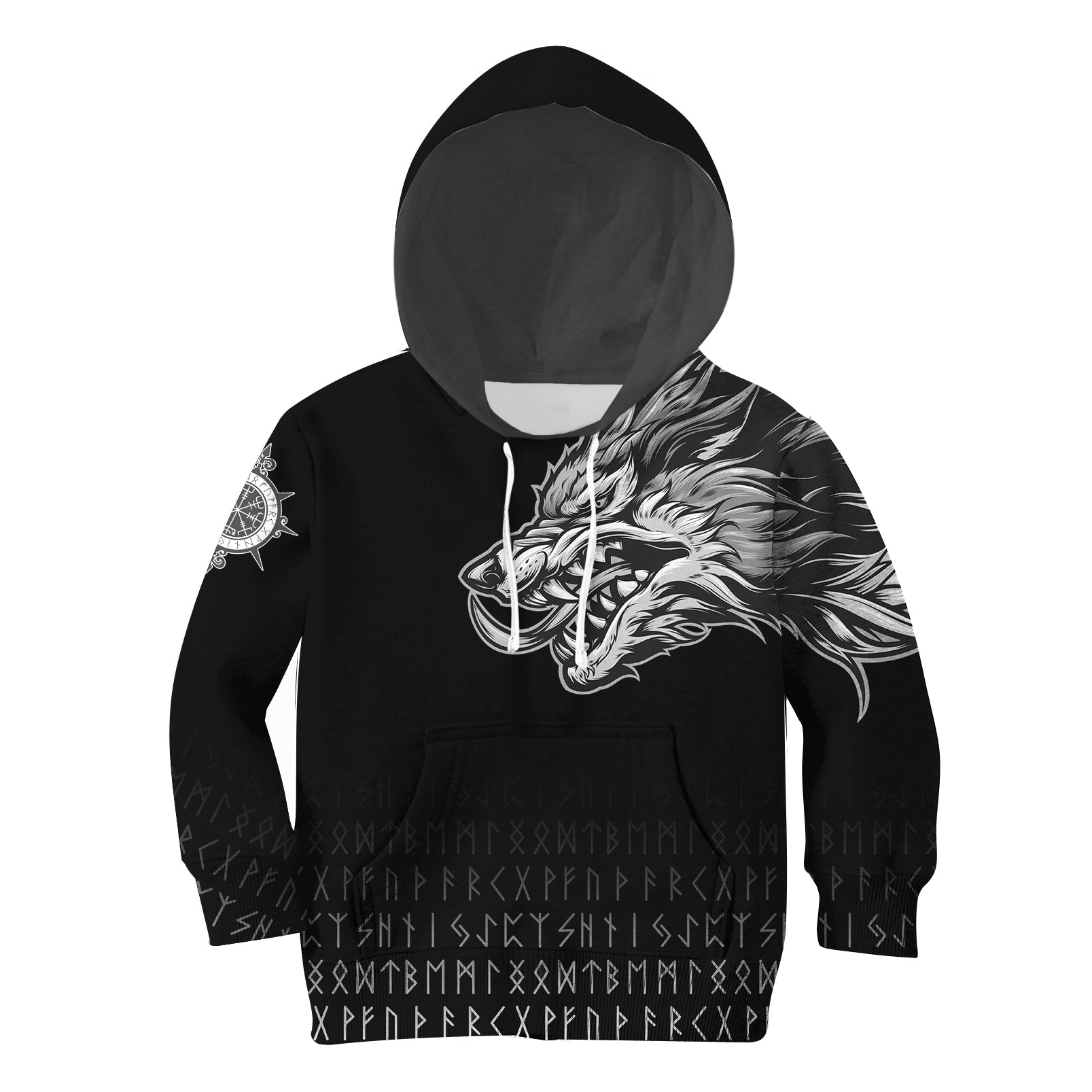 Viking Hoodie Kid Fenrir Wolf Near Shoulder RLT12 - Wonder Print Shop