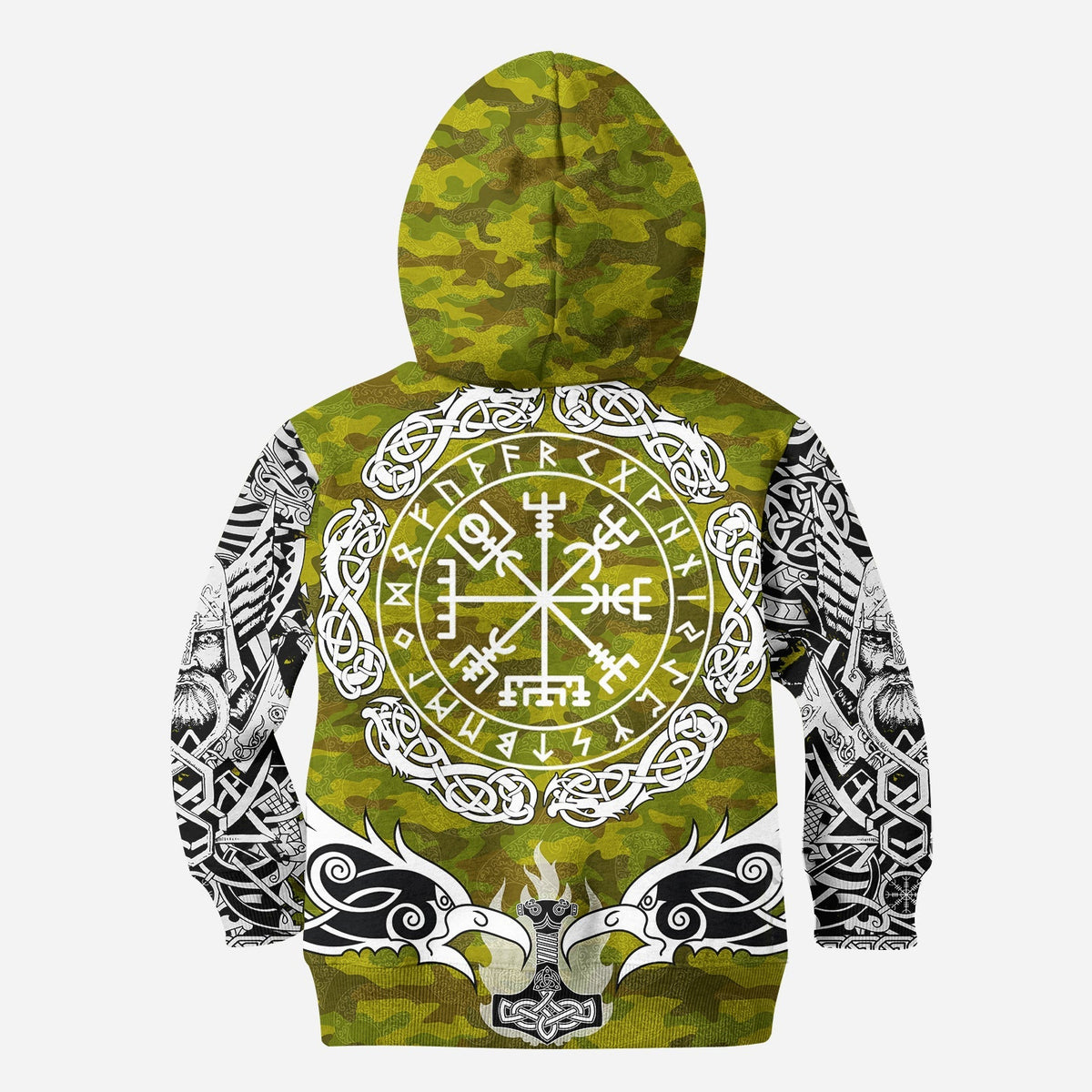 Viking Hoodie Kid Raven Of Odin and Symbol Viking On Camo Background RLT12 - Wonder Print Shop