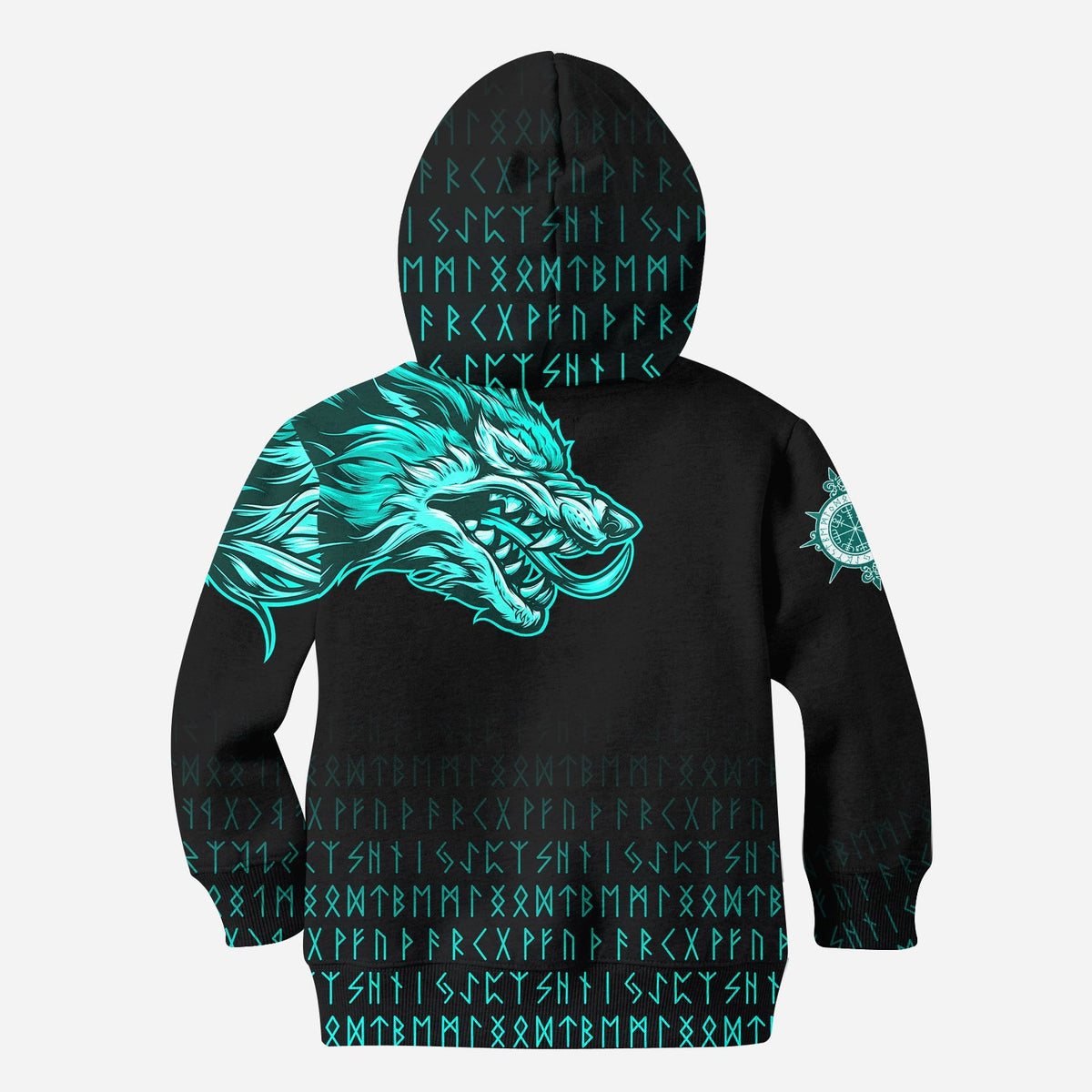 (Custom) Viking Hoodie Kid Fenrir Wolf Cyan Near Shoulder RLT12 - Wonder Print Shop