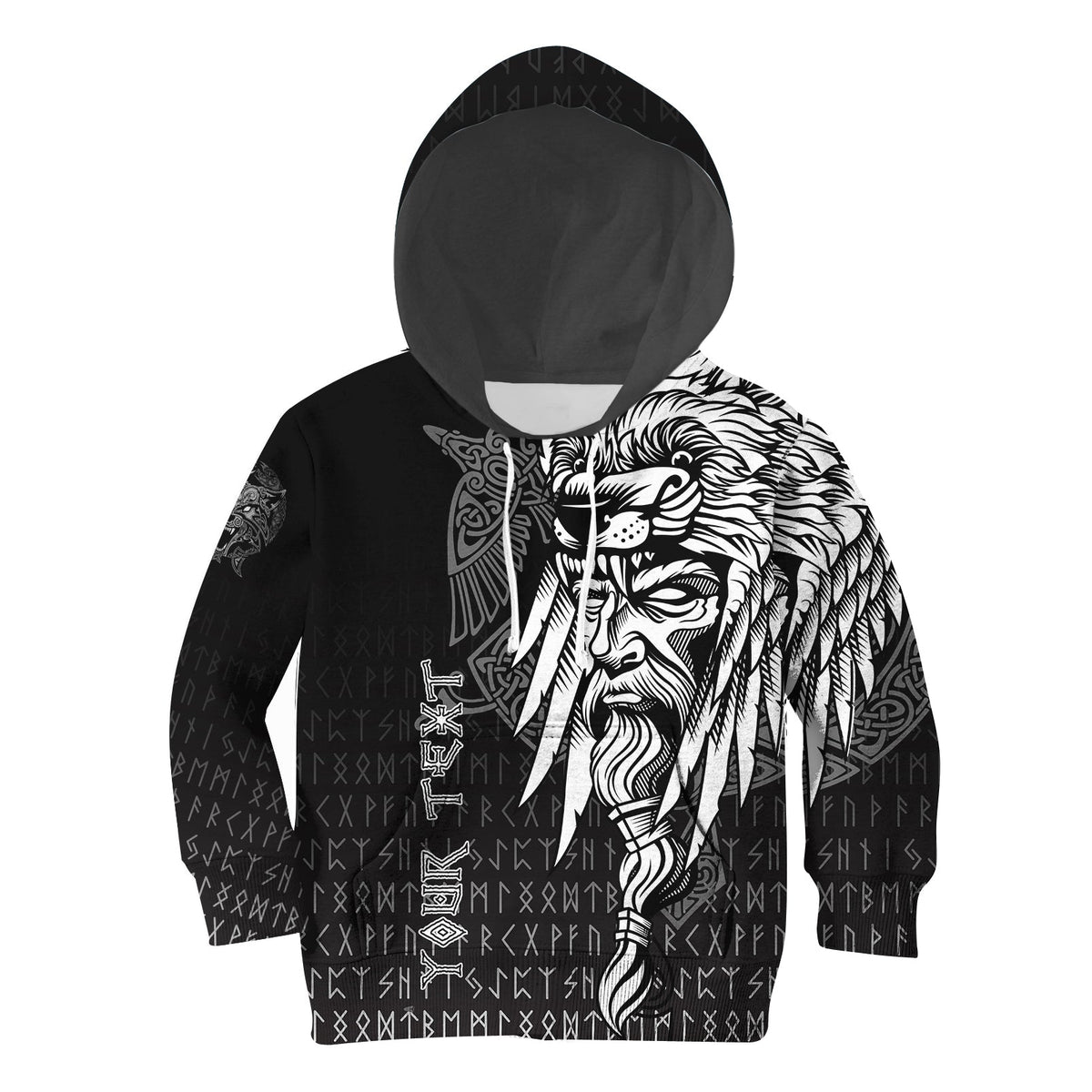 (Custom) Viking Hoodie Kid Odin Raven And Fenrir On Hand RLT12 - Wonder Print Shop