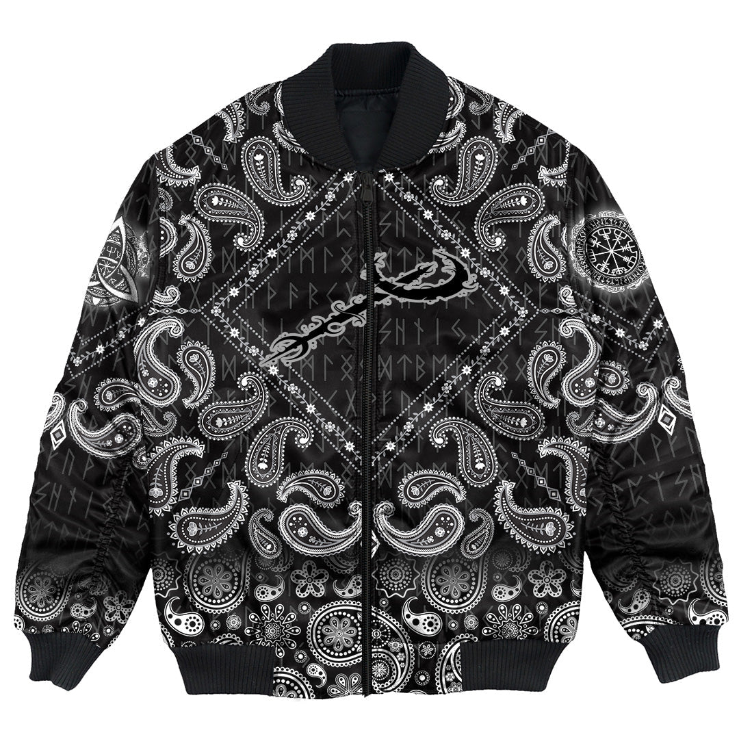 Viking Bomber Jacket Moon Symbol with Bandana Paisley Style RLT12 - Wonder Print Shop