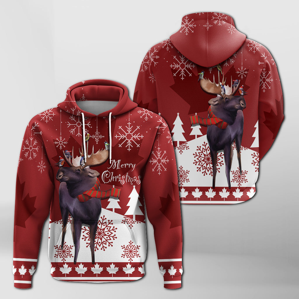 Canada Moose With Winter Birds Christmas Hoodie - Wonder Print Shop