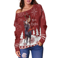 Canada Moose With Winter Birds Christmas Off Shoulder Sweater - Wonder Print Shop