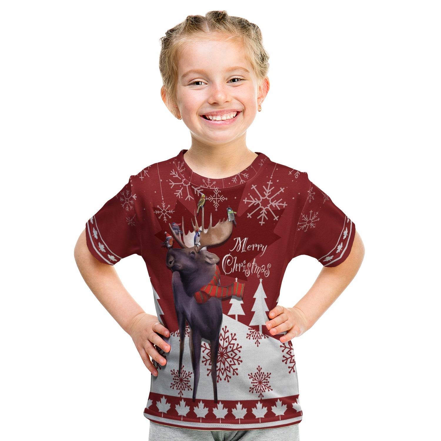 canada-moose-with-winter-birds-christmas-kid-t-shirt