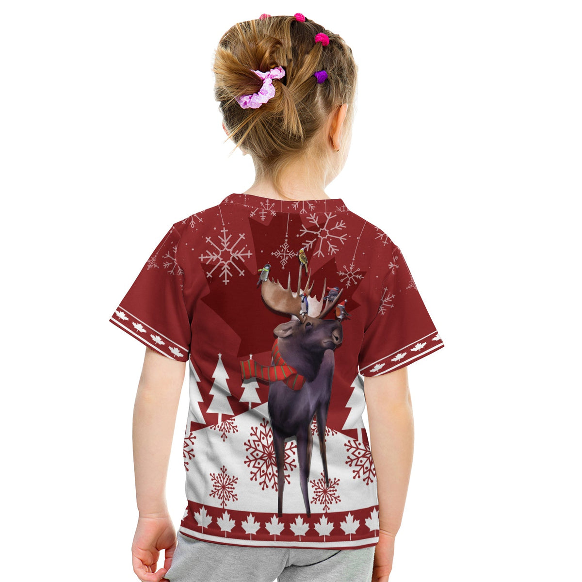 Canada Moose With Winter Birds Christmas Kid T Shirt - Wonder Print Shop