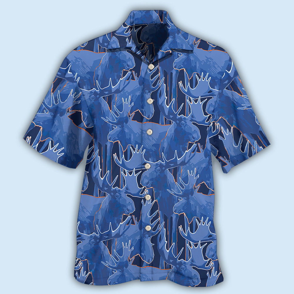 Moose Blue Beautiful Moose Hawaiian Shirt - Wonder Print Shop