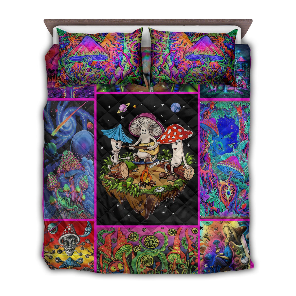 Hippie Mushroom Family Together Amazing Quilt Bed Set - Wonder Print Shop