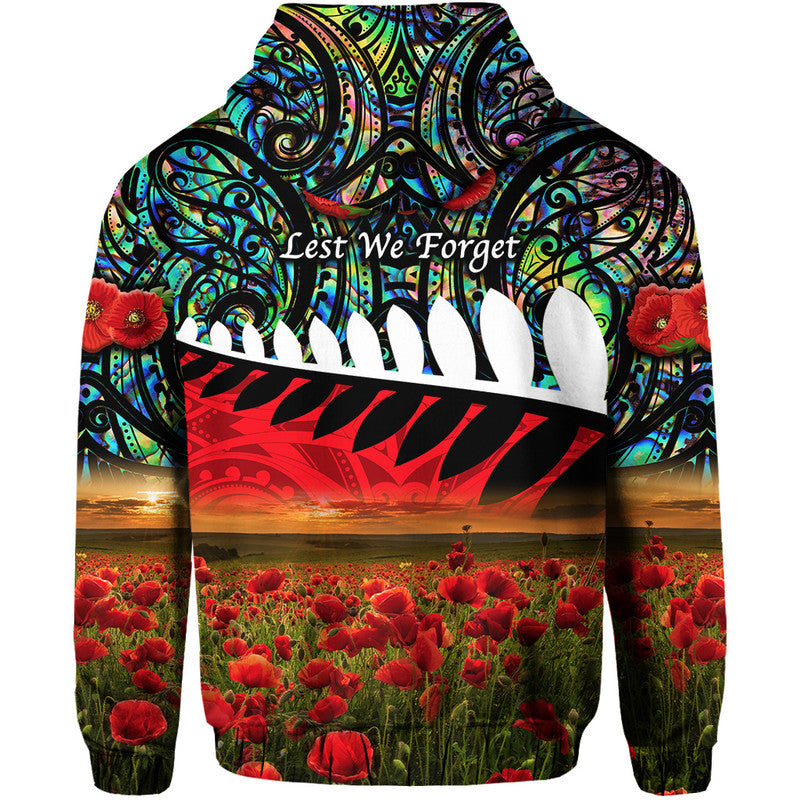 New Zealand Maori ANZAC Hoodie Poppy Vibes Paua Shell LT8 - Wonder Print Shop