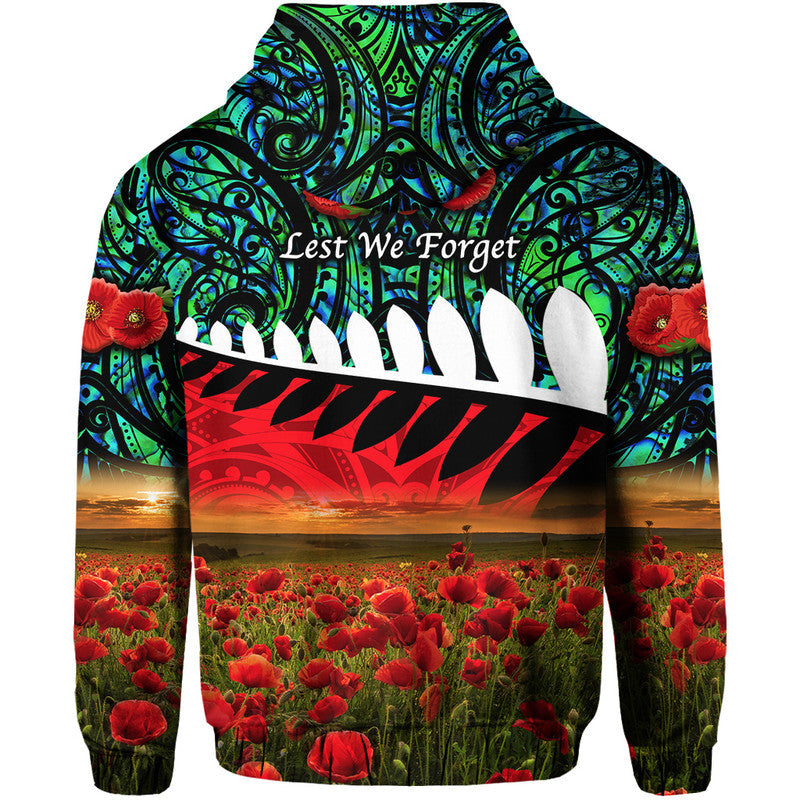 New Zealand Maori ANZAC Hoodie Poppy Vibes Turquoise LT8 - Wonder Print Shop