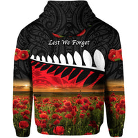 New Zealand Maori ANZAC Hoodie Poppy Vibes Black LT8 - Wonder Print Shop