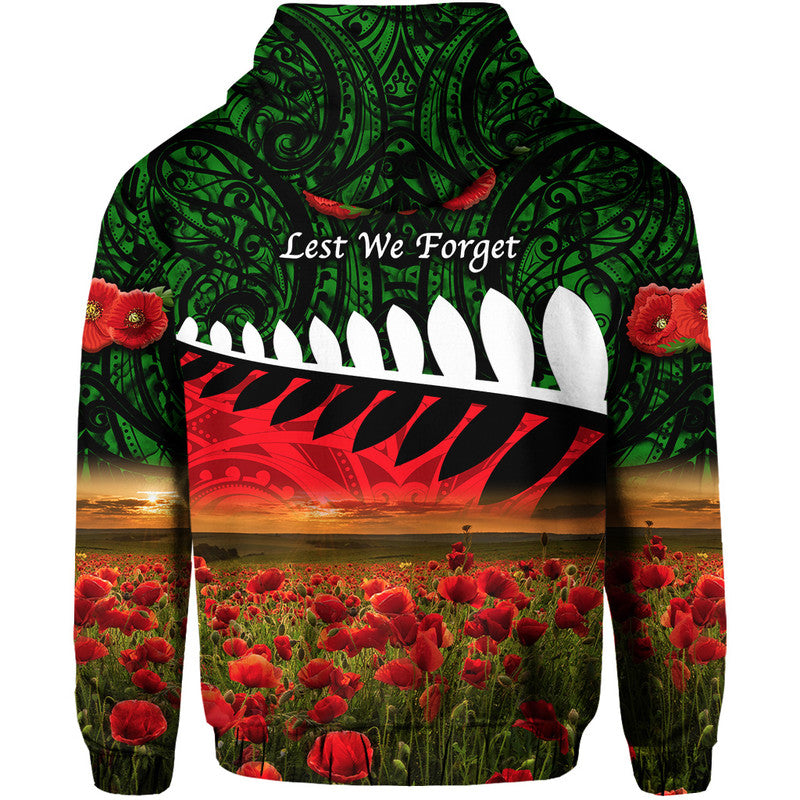 New Zealand Maori ANZAC Hoodie Poppy Vibes Green LT8 - Wonder Print Shop