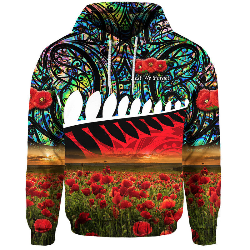 New Zealand Maori ANZAC Hoodie Poppy Vibes Paua Shell LT8 - Wonder Print Shop