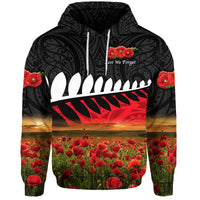 Custom New Zealand Maori ANZAC Hoodie Poppy Vibes Black LT8 - Wonder Print Shop