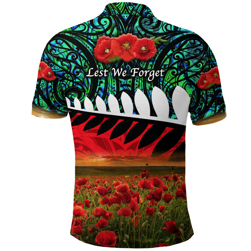 New Zealand Maori ANZAC Polo Shirt Poppy Vibes Turquoise LT8 - Wonder Print Shop