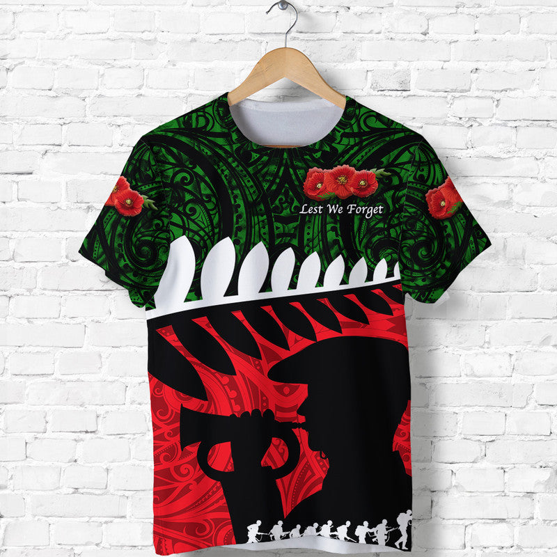 Custom ANZAC New Zealand T Shirt Remembrance Soldier Green LT8 - Wonder Print Shop