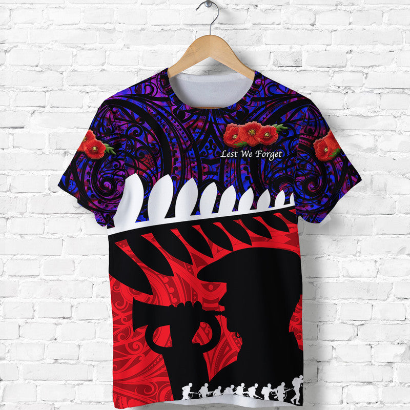 Custom ANZAC New Zealand T Shirt Remembrance Soldier Purple LT8 - Wonder Print Shop