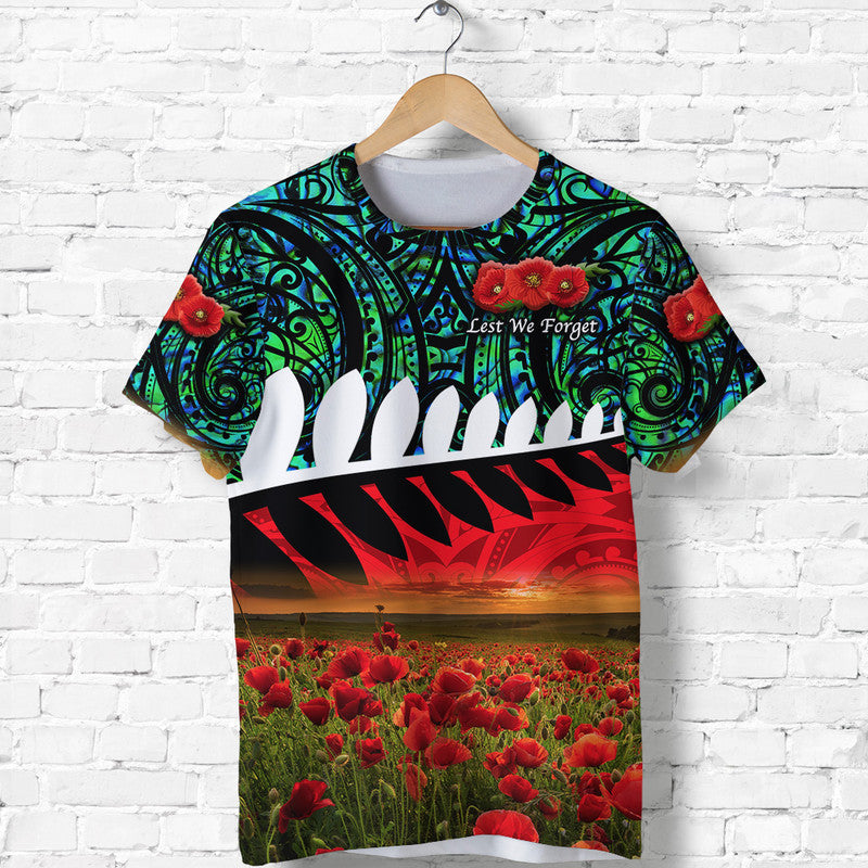 Custom ANZAC New Zealand T Shirt Poppy Vibes Turquoise LT8 - Wonder Print Shop