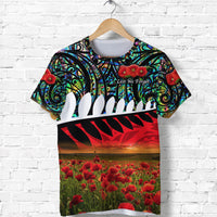 New Zealand Maori ANZAC T Shirt Poppy Vibes Paua Shell LT8 - Wonder Print Shop