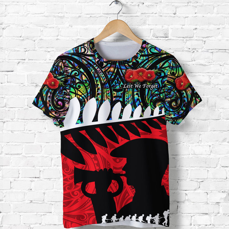 Custom ANZAC New Zealand T Shirt Remembrance Soldier Paua Shell LT8 - Wonder Print Shop