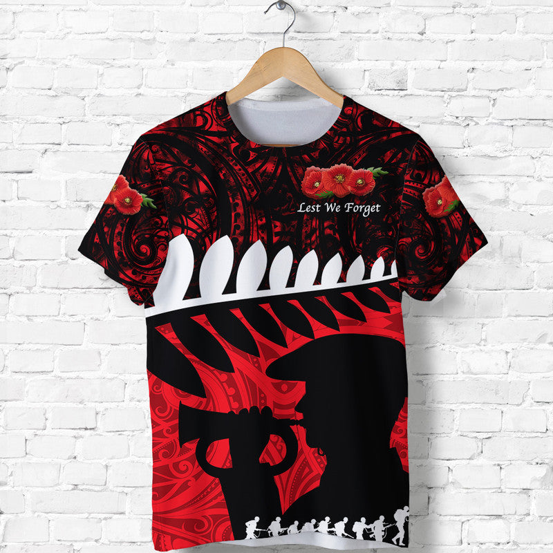 Custom ANZAC New Zealand T Shirt Remembrance Soldier Red LT8 - Wonder Print Shop