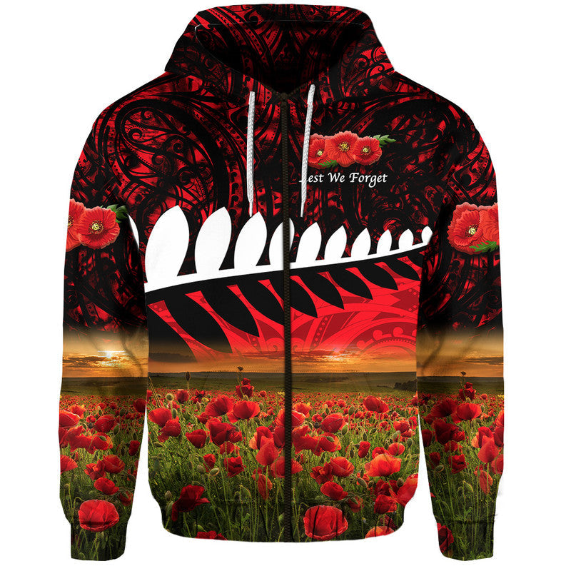 New Zealand Maori ANZAC Hoodie Poppy Vibes Red LT8 - Wonder Print Shop