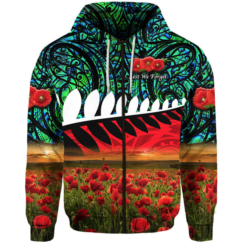 New Zealand Maori ANZAC Hoodie Poppy Vibes Turquoise LT8 - Wonder Print Shop