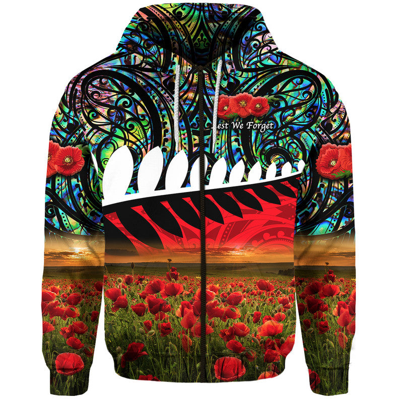 Custom New Zealand Maori ANZAC Hoodie Poppy Vibes Paua Shell LT8 - Wonder Print Shop
