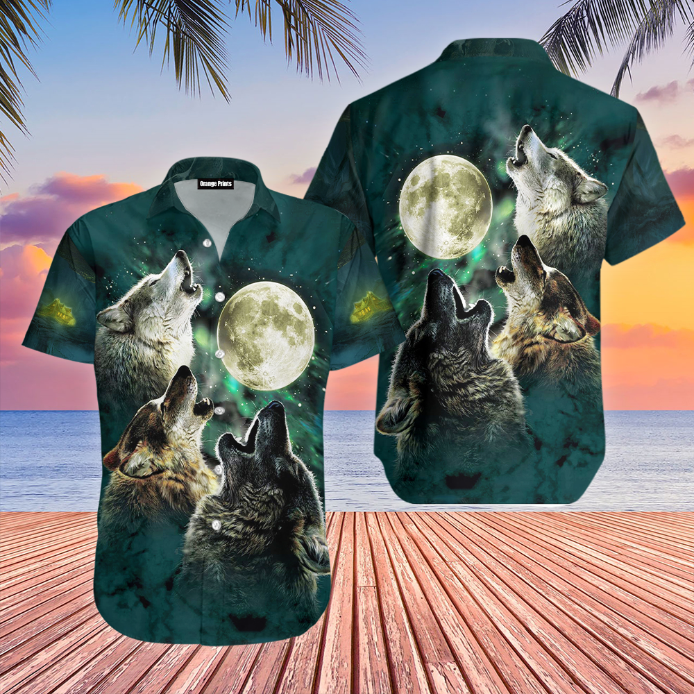 Native American Wolfs  Moon Hawaiian Shirt - Wonder Print Shop
