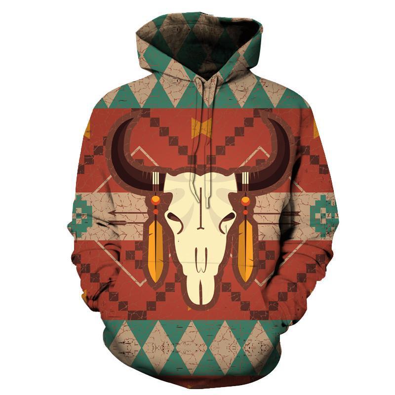 Native American Bison Skull 3D Print Hoodies Tribal Ethnic Pattern LT10 - Wonder Print Shop
