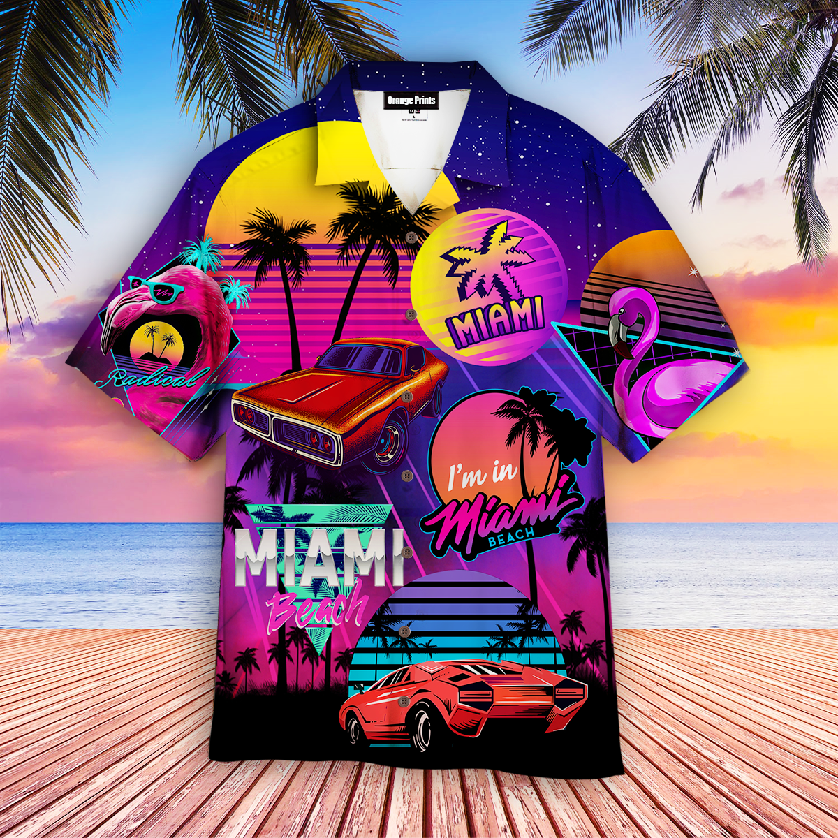 Neon Retro 80s Miami Beach Hawaiian Shirt - Wonder Print Shop